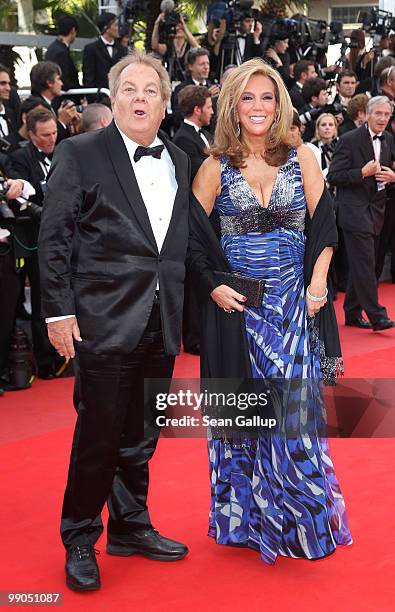 Massimo Gargia and songwriter Denise Rich attend the "Robin Hood" Premiere at the Palais des Festivals during the 63rd Annual Cannes Film Festival on...