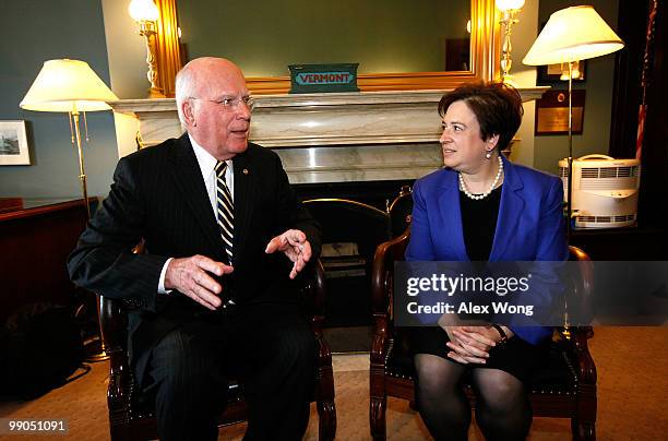 Supreme Court nominee and Solicitor General Elena Kagan meets with Chairman of Senate Judiciary Committee Sen. Patrick Leahy while visiting with...