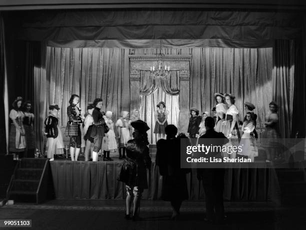 Scene during a royal pantomime at Windsor Castle with Princess Elizabeth as Prince Charming, and Princess Margaret as Cinderella, Berkshire, Great...