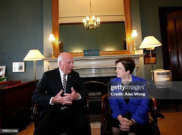 Supreme Court nominee and Solicitor General Elena Kagan meets with Chairman of Senate Judiciary Committee Sen. Patrick Leahy while visiting with...