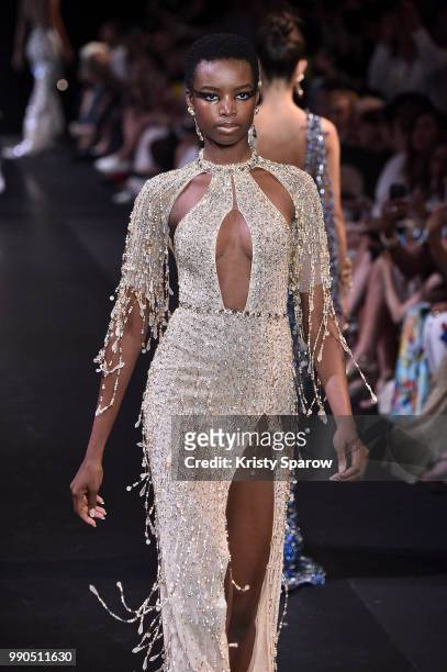 Model Maria Borges walks the runway during the George Hobeika Haute Couture Fall Winter 2018/2019 show as part of Paris Fashion Week on July 2, 2018...