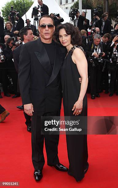 Actor Jean Claude Van Damme and wife Gladys Portugues attend the "Robin Hood" Premiere at the Palais des Festivals during the 63rd Annual Cannes Film...