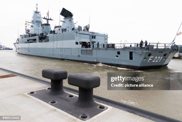 The marine ship "Hessen" leaves the naval base in Wilhelmshaven, Germany, 15 January 2018. The frigate "Hessen" will be heading towards the American...