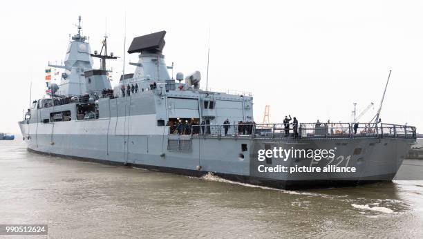 The marine ship "Hessen" leaves the naval base in Wilhelmshaven, Germany, 15 January 2018. The frigate "Hessen" will be heading towards the American...