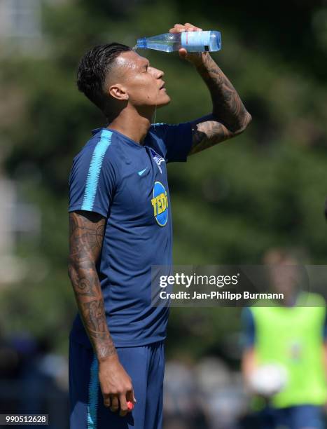 Davie Selke of Hertha BSC during a training session at the Schenkendorfplatz on July 3, 2018 in Berlin, Germany.