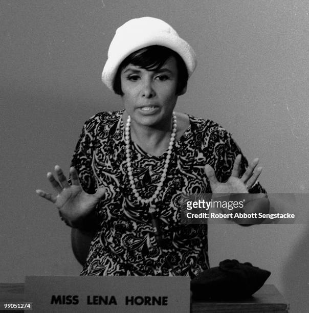 African American singer Lena Horne at a panel interview at Bethune College in Daytona Beach, FLA, 1964.