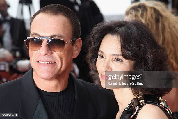 Actor Jean Claude Van Damme and wife Gladys Portugues attend the "Robin Hood" Premiere at the Palais des Festivals during the 63rd Annual Cannes Film...