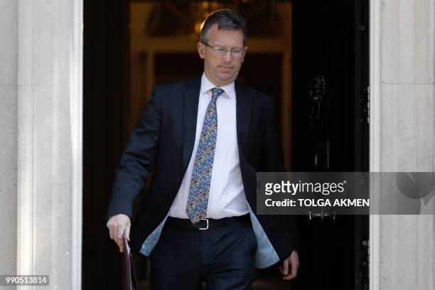 Britain's Attorney General Jeremy Wright leaves 10 Downing Street in central London after attending the weekly cabinet meeting on July 3, 2018.