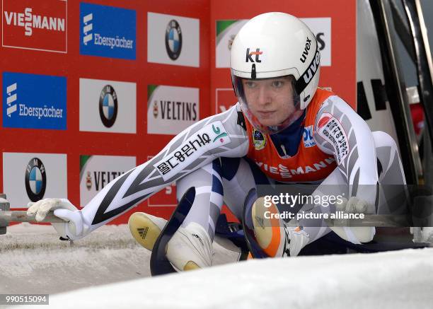 Aileen Frisch representing South Korea in action at the start of the single women's luge event at the World Cup in Winterberg, Germany, 26 November...