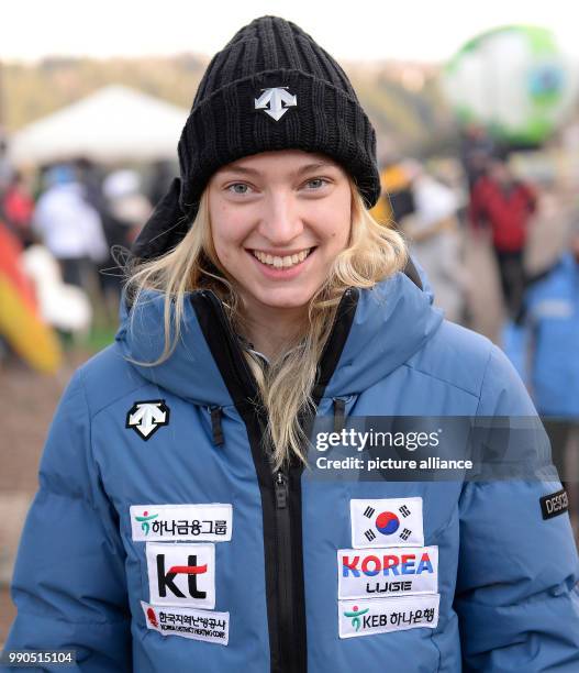 Aileen Frisch smiles during an interview in the course of the luge World Cup at the luge and bobsled track in Oberhof, Germany, 14 January 2018....