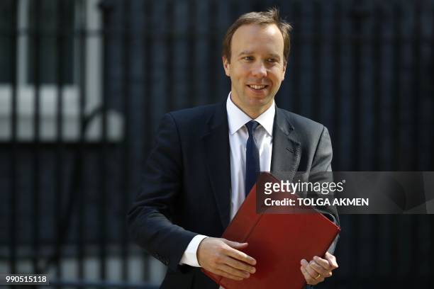Britain's Culture Secretary Matt Hancock leaves 10 Downing Street in central London after attending the weekly cabinet meeting on July 3, 2018.