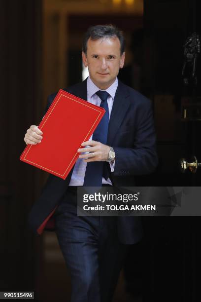Britain's Wales Secretary Alun Cairns leaves 10 Downing Street in central London after attending the weekly cabinet meeting on July 3, 2018.