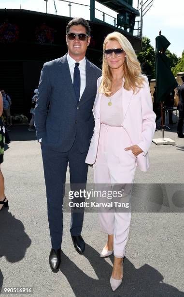 Vernon Kay and Tess Daly attend day two of the Wimbledon Tennis Championships at the All England Lawn Tennis and Croquet Club on July 3, 2018 in...