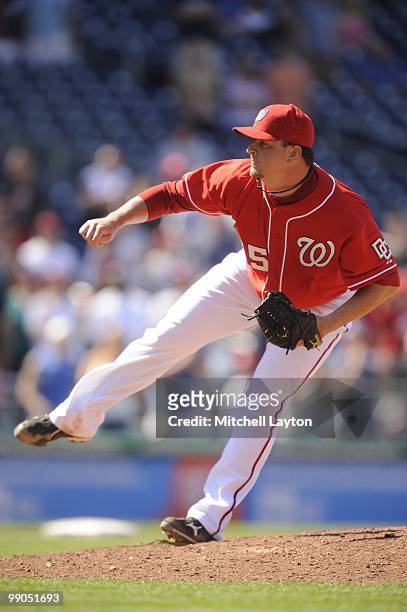 Matt Capps of the Washington Nationals pitches during a baseball game against the Florida Marlins on May 8, 2010 at Nationals Park in Washington, D.C.