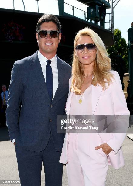 Vernon Kay and Tess Daly attend day two of the Wimbledon Tennis Championships at the All England Lawn Tennis and Croquet Club on July 3, 2018 in...