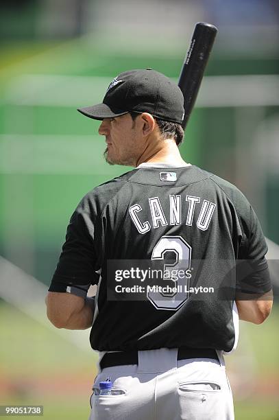 Jorge Cantu of the Florida Marlins looks on before a baseball game against the Washington Nationals on May 8, 2010 at Nationals Park in Washington,...