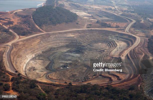 The open pits of the Mutanda copper mine are seen in this aerial view in Katanga province, Democratic Republic of Congo, on Wednesday, Aug. 1, 2012....