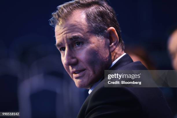 Ivan Glasenberg, billionaire and chief executive officer of Glencore Plc, speaks on the Bloomberg Television debate panel during the St. Petersburg...