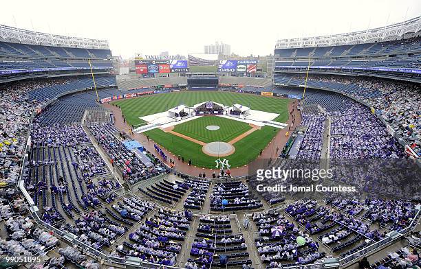 View of Yankee Stadium during the 2010 New York University Commencement at Yankee Stadium on May 12, 2010 in the Bronx Borough of New York City.