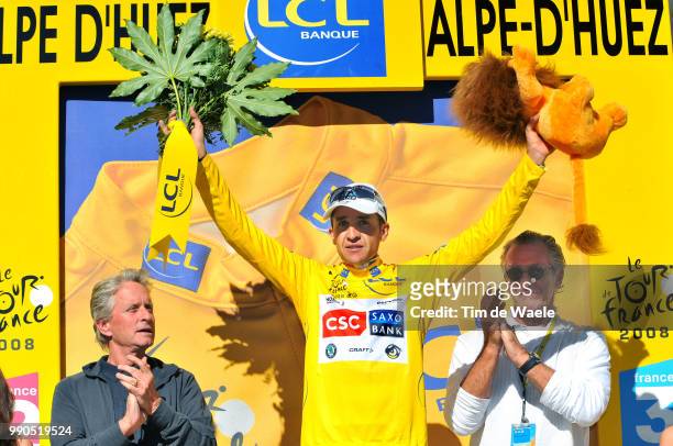 Tour De France, Stage 17Podium, Michael Douglas Actor, Sastre Carlos Yellow Jersey Celebration Joie Vreugde, Pat Riley Basketball Coach Miami Heat,...