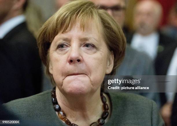 German Chancellor Angela Merkel attends the New Year's Reception of the state counsil of the district Vorpommern-Ruegen in Trinwillershagen, Germany,...