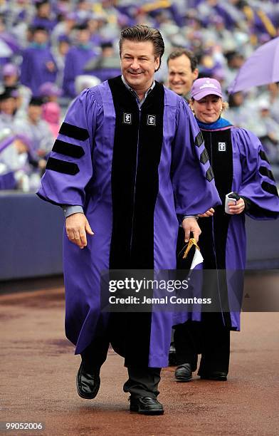 Actor Alec Baldwin walks in the procession of honoree's and guest during the 2010 New York University Commencement at Yankee Stadium on May 12, 2010...