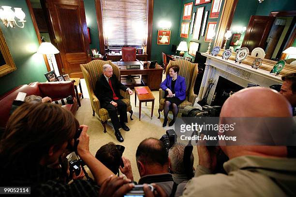 Supreme Court nominee and Solicitor General Elena Kagan meets with ranking member of Senate Judiciary Committee Sen. Jeff Sessions while visiting...