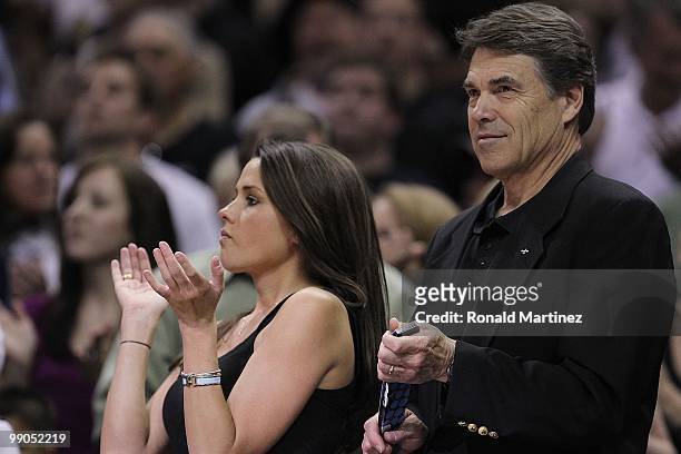 Rick Perry, governor of Texas attends Game Four of the Western Conference Semifinals during the 2010 NBA Playoffs at AT&T Center on May 9, 2010 in...