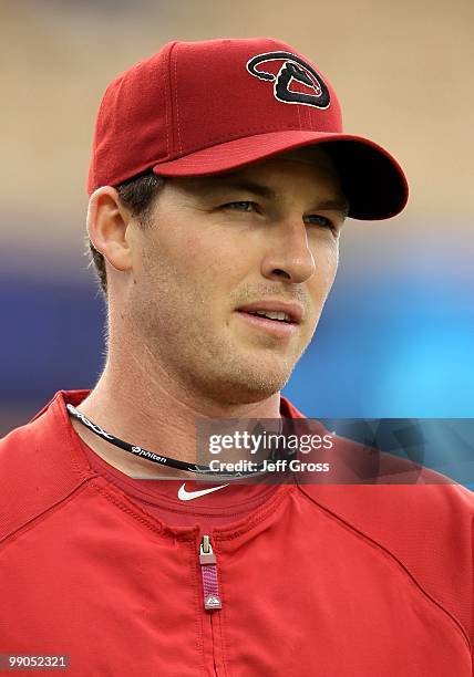 Stephen Drew of the Arizona Diamondbacks looks on prior to the start of the game against the Los Angeles Dodgers at Dodger Stadium on April 15, 2010...