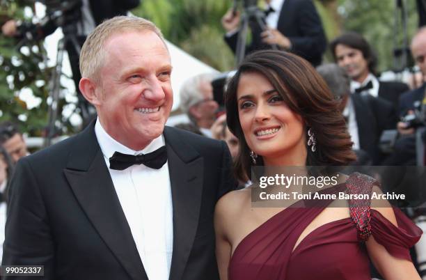 Actress Salma Hayek and husband FranÃ§ois-Henri Pinault attend the Opening Night Premiere of 'Robin Hood' at the Palais des Festivals during the 63rd...