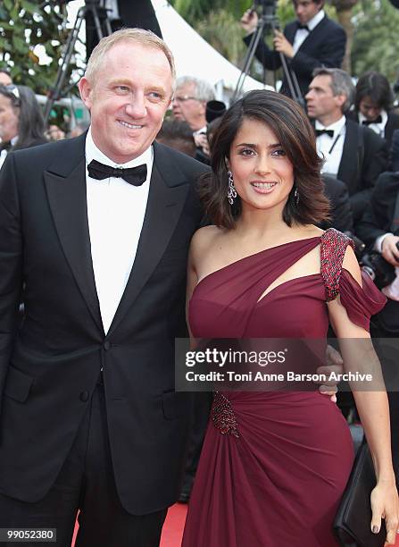 Actress Salma Hayek and husband FranÃ§ois-Henri Pinault attend the Opening Night Premiere of 'Robin Hood' at the Palais des Festivals during the 63rd...