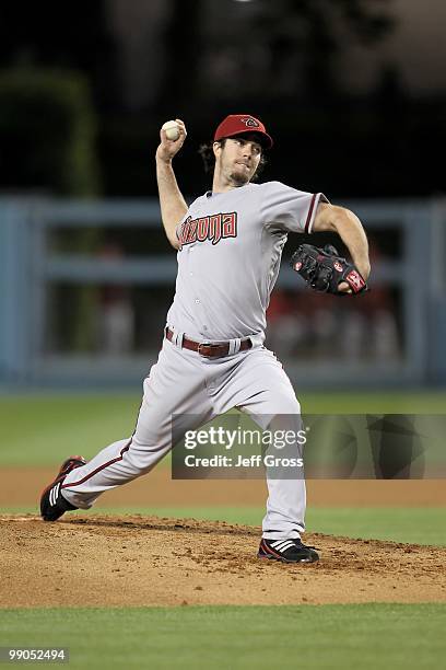 Dan Haren of the Arizona Diamondbacks pitches against the Los Angeles Dodgers at Dodger Stadium on April 15, 2010 in Los Angeles, California.