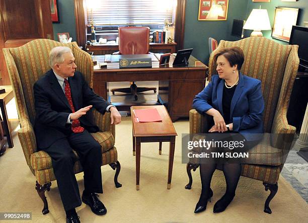 Supreme Court Nominee Elena Kagan meets with Senator Jeff Sessions,R-AL, ranking member of the Judiciary Committee on May 12, 2010 on Capitol Hill in...