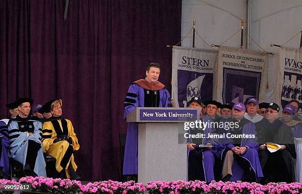 Actor Alec Baldwin speaks during the 2010 New York University Commencement at Yankee Stadium on May 12, 2010 in the Bronx Borough of New York City.