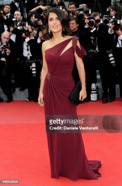 Actress Salma Hayek attends the Opening Night Premiere of 'Robin Hood' at the Palais des Festivals during the 63rd Annual International Cannes Film...