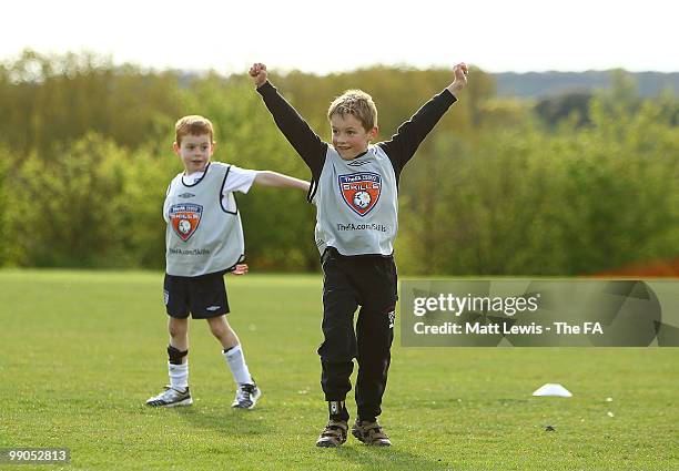 Children in action during the UEFA Grassroots Football Day at Saffron Walden County High School on May 12, 2010 in Saffron Walden, England.