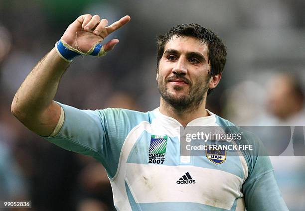 Top 14 - RC Toulon - Fernandez-Lobbe, la force paisible" Argentina's lock Ignacio Fernandez Lobbe celebrates at the end of the Rugby union World Cup...