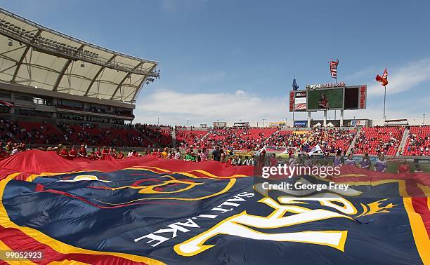 General view as flags fly before an MLS soccer game between the Philadelphia Union and Real Salt Lake on May 8, 2010 at Rio Tinto Stadium in Sandy,...