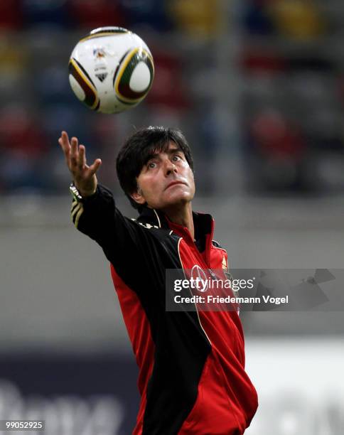 Coach Joachim Loew in action during a German National team training session at the Esprit Arena on May 12, 2010 in Dusseldorf, Germany.