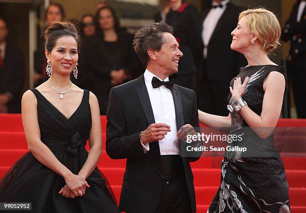 Chau-Giang Thi Nguyen, Producer Brian Grazer and actress Cate Blanchett attend the "Robin Hood" Premiere at the Palais des Festivals during the 63rd...