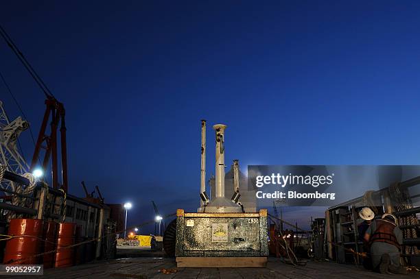 Small pollution containment dome is loaded onto the deck of the motor vessel Gulf Protector at Wild Well Control Inc. In Port Fourchon, Louisiana,...