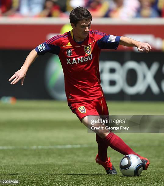 Midfielder Will Johnson of Real Salt Lake brings the ball down field against the Philadelphia Union during an MLS soccer game on May 8, 2010 at Rio...