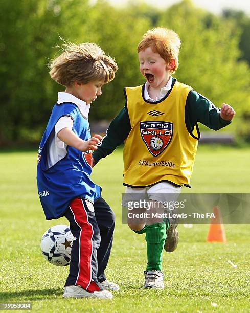 Children in action during the UEFA Grassroots Football Day at Saffron Walden County High School on May 12, 2010 in Saffron Walden, England.