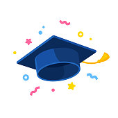Graduate cap illustration with confetti