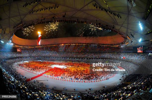 Opening Ceremonyillustration Illustratie, National Stadium Stadion, Birdsnest, Olympic Flame Vlam Flamme, Olymische Spelen, Jeux Olympique /Tim De...
