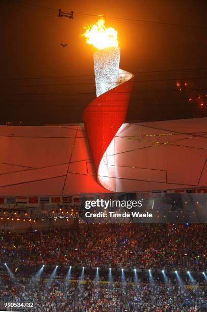 Opening Ceremonyillustration Illustratie, National Stadium Stadion, Birdsnest, Olympic Flame Vlam Flamme, Olymische Spelen, Jeux Olympique /Tim De...