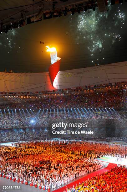 Opening Ceremonyillustration Illustratie, National Stadium Stadion, Birdsnest, Olympic Flame Vlam Flamme, Olymische Spelen, Jeux Olympique /Tim De...