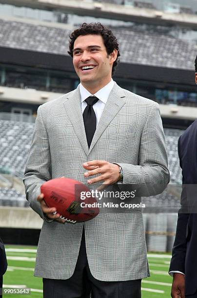 New York Jets quarterback Mark Sanchez attends the New York Giants and Jets send-off ceremony for the 2014 Super Bowl Bid at New Meadowlands Stadium...