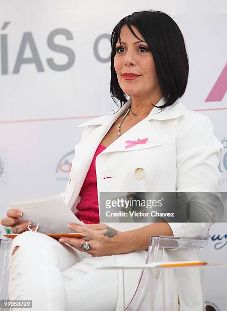 Singer Alejandra Guzman speaks during a press conference to support her Breast Cancer Foundation at Secretaria de Salud on May 11, 2010 in Mexico...
