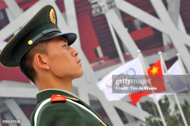 Opening Ceremonyillustration Illustratie, Soldier Security, Logo, China, Flag Drapeau Vlag, Olympic, National Stadium Stadion, Birds Nest /Olymische...